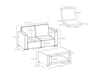 grey and black weave Outdoor Wicker Loveseat Adelaide Collection measurements diagram by CorLiving#color_grey-and-black-weave