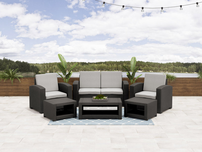grey and black weave 6 Piece Patio Set Adelaide Collection lifestyle scene by CorLiving