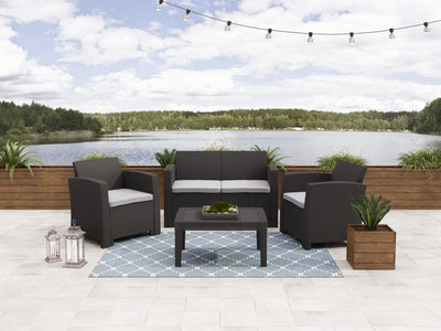 grey and black weave Outdoor Conversation Set, 4pc Adelaide Collection lifestyle scene by CorLiving#color_grey-and-black-weave