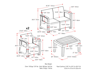 black and grey Patio Conversation Set, 4pc Lake Front Collection measurements diagram by CorLiving#color_black-and-grey