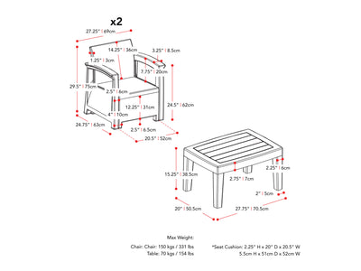 black and grey 3pc Patio Set Lake Front Collection measurements diagram by CorLiving#color_black-and-grey