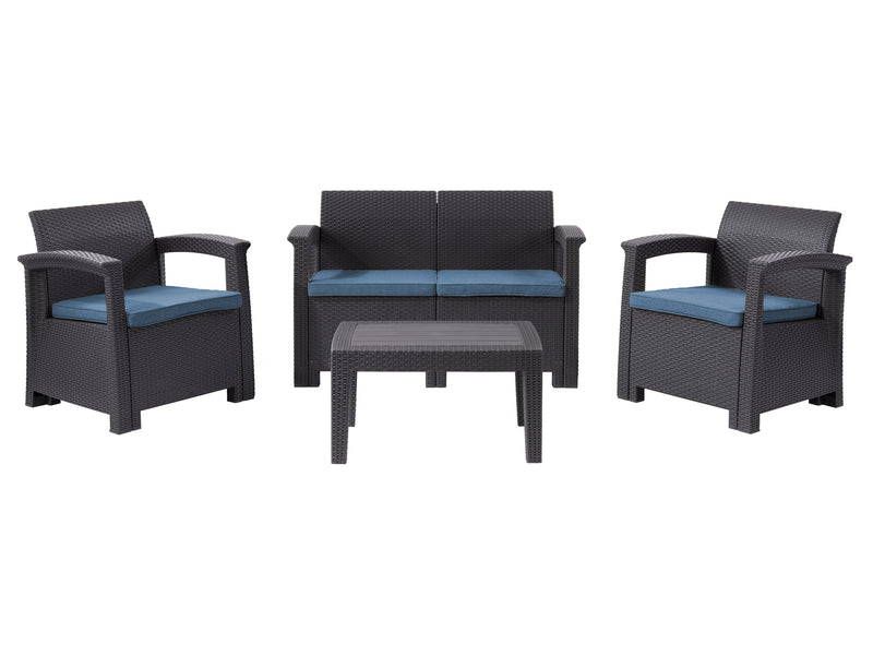 black and blue Patio Conversation Set, 4pc Lake Front Collection product image by CorLiving