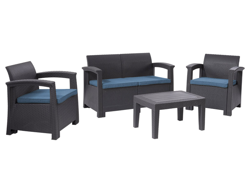 black and blue Patio Conversation Set, 4pc Lake Front Collection product image by CorLiving