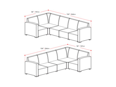 black and blue Outdoor Wicker Sectional Set, 6pc Lake Front Collection measurements diagram by CorLiving#color_black-and-blue