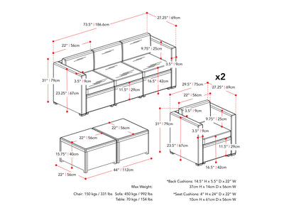 beige 5pc Patio Set Lake Front Collection measurements diagram by CorLiving#color_beige