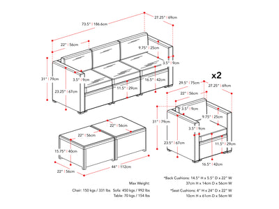 black and blue 5pc Patio Set Lake Front Collection measurements diagram by CorLiving#color_black-and-blue