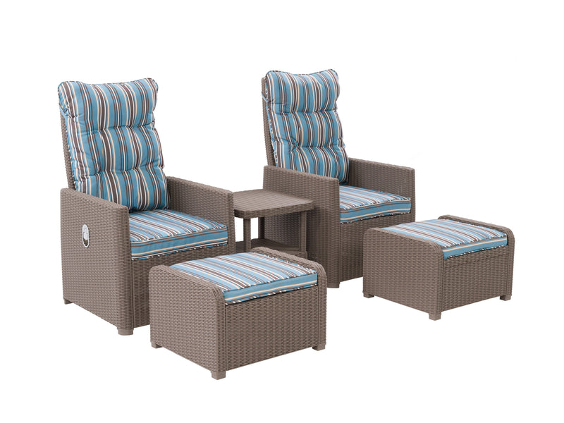 blue stripe Patio Recliner and Ottoman Set, 5pc Lake Front Collection product image by CorLiving