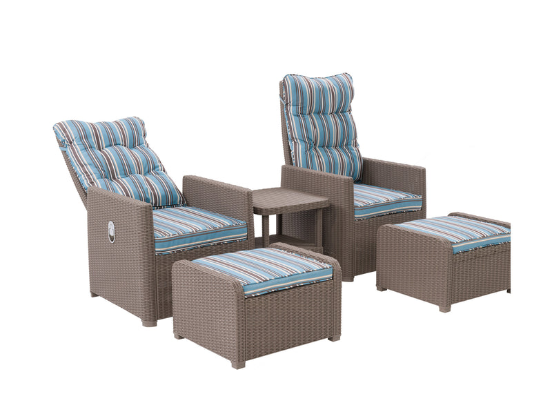 blue stripe Patio Recliner and Ottoman Set, 5pc Lake Front Collection product image by CorLiving