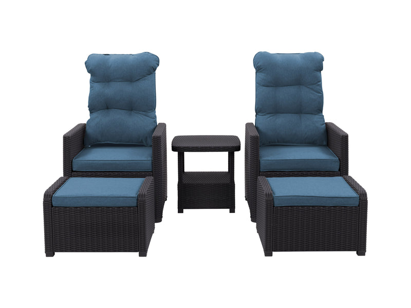 black and blue Patio Recliner and Ottoman Set, 5pc Lake Front Collection product image by CorLiving