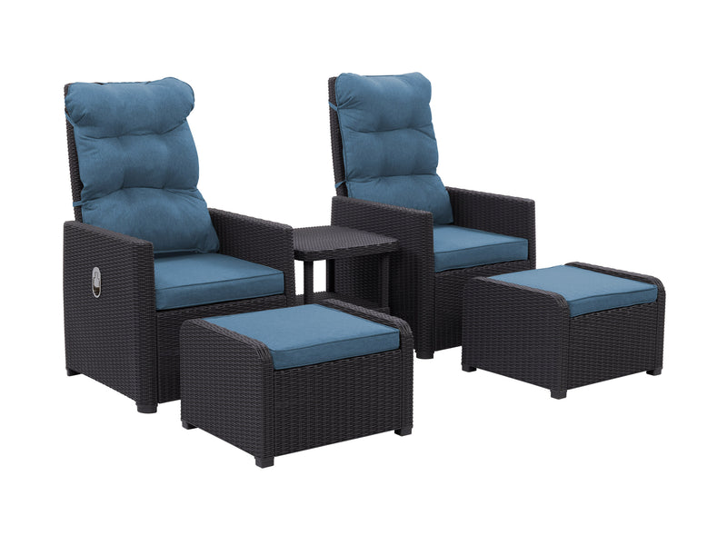black and blue Patio Recliner and Ottoman Set, 5pc Lake Front Collection product image by CorLiving