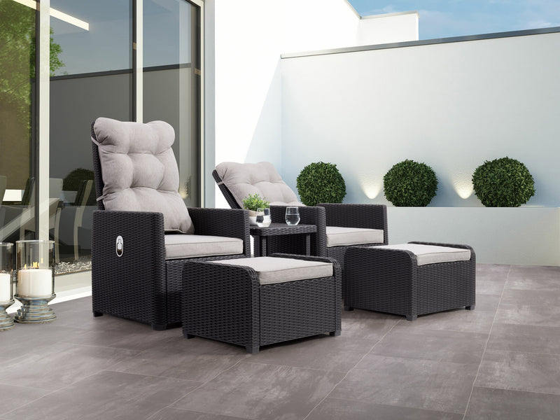 greige Patio Recliner and Ottoman Set, 5pc Lake Front Collection lifestyle scene by CorLiving