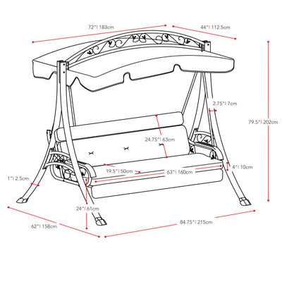navy blue Patio Swing With Canopy Nantucket Collection measurements diagram by CorLiving#color_navy-blue