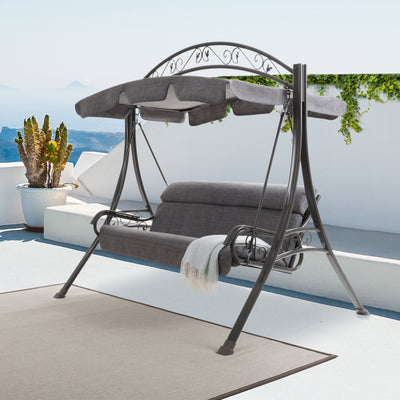 grey Patio Swing With Canopy Nantucket Collection lifestyle scene by CorLiving#color_grey