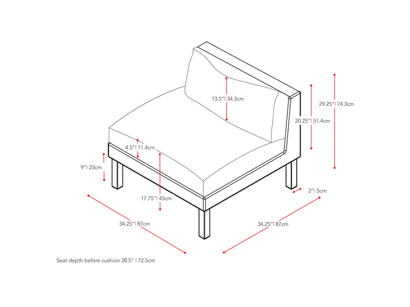 black weave Outdoor Wicker Chair with Cushions Oakland Collection measurements diagram by CorLiving