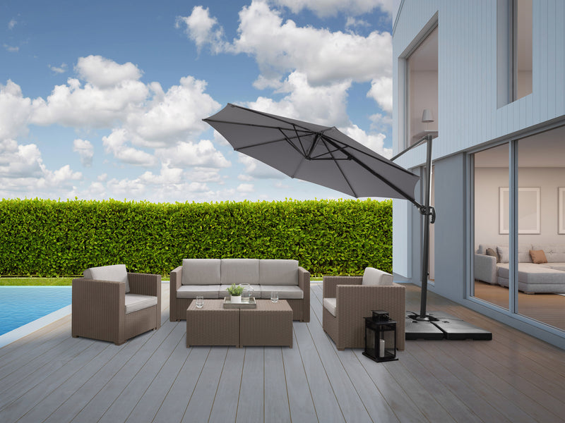 grey offset patio umbrella, 360 degree 100 Series lifestyle scene CorLiving