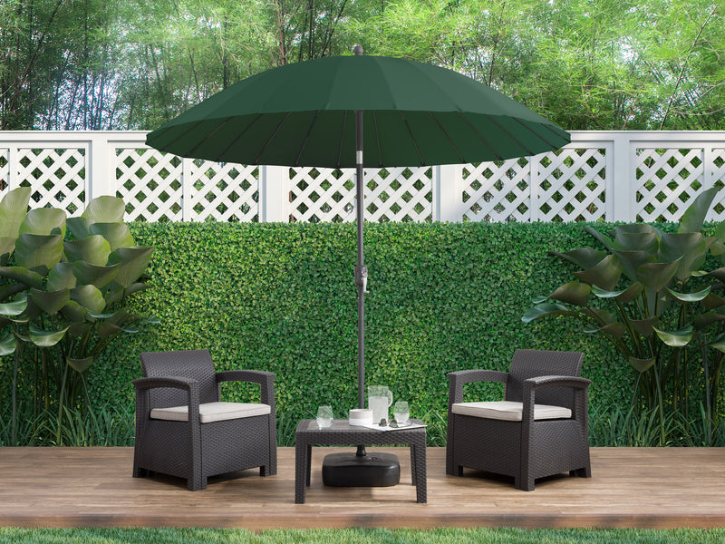 dark green parasol umbrella, tilting  Sun Shield Collection lifestyle scene CorLiving