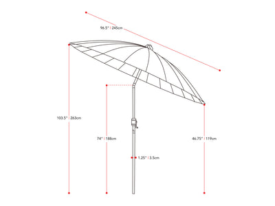 navy blue parasol umbrella, tilting  Sun Shield Collection measurements diagram CorLiving#color_navy-blue