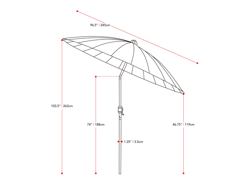 navy blue parasol umbrella, tilting  Sun Shield Collection measurements diagram CorLiving