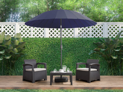 navy blue parasol umbrella, tilting  Sun Shield Collection lifestyle scene CorLiving#color_navy-blue