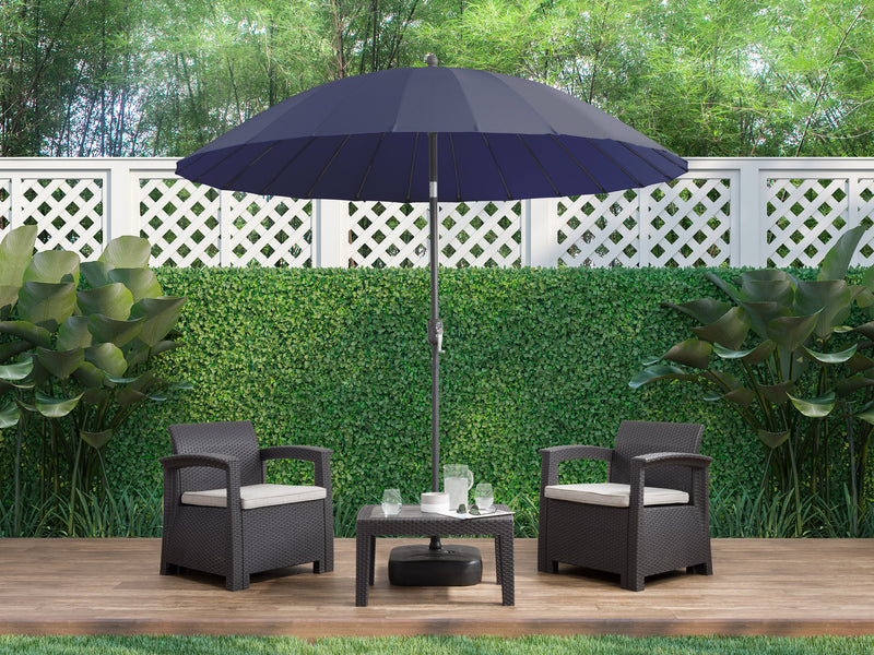 navy blue parasol umbrella, tilting  Sun Shield Collection lifestyle scene CorLiving