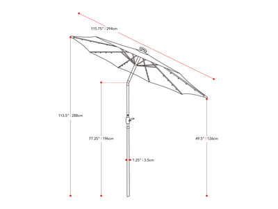 beige led umbrella, tilting Skylight Collection measurements diagram CorLiving#color_beige