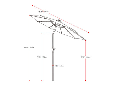 dark green led umbrella, tilting Skylight Collection measurements diagram CorLiving#color_dark-green