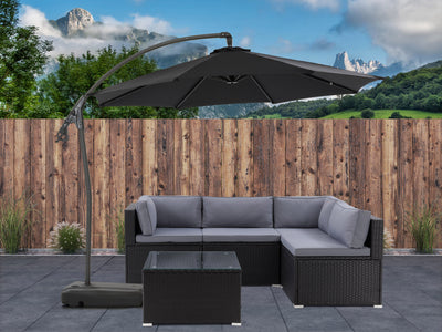 black cantilever patio umbrella with base Endure Collection lifestyle scene CorLiving#color_black