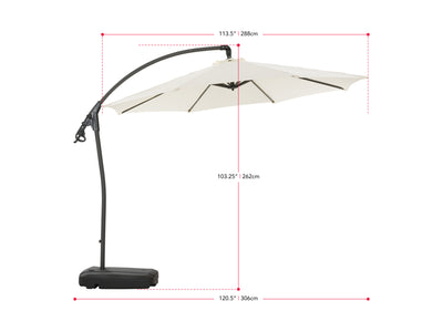 white cantilever patio umbrella with base Endure Collection measurements diagram CorLiving#color_white