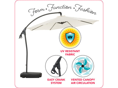 white cantilever patio umbrella with base Endure Collection infographic CorLiving#color_white