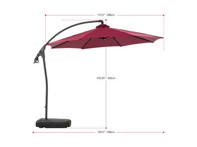 wine red cantilever patio umbrella with base Endure Collection measurements diagram CorLiving#color_wine-red