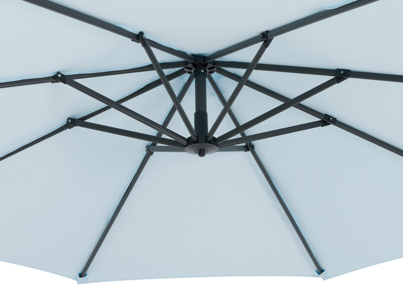 light blue cantilever patio umbrella with base Endure Collection detail image CorLiving