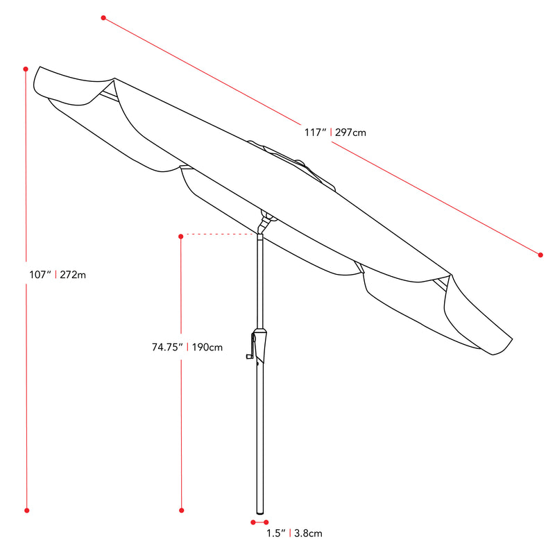 orange 10ft patio umbrella, round tilting with base 200 Series measurements diagram CorLiving