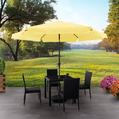 yellow 10ft patio umbrella, round tilting with base 200 Series lifestyle scene CorLiving#color_yellow