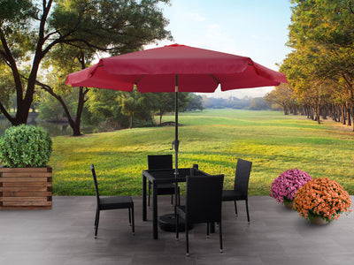 wine red 10ft patio umbrella, round tilting 200 Series lifestyle scene CorLiving#color_wine-red