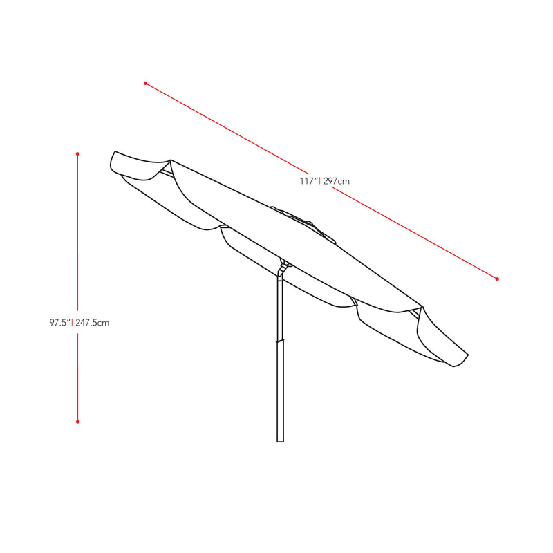 turquoise blue 10ft patio umbrella, round tilting with base 200 Series measurements diagram CorLiving