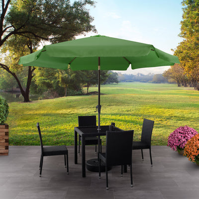 forest green 10ft patio umbrella, round tilting with base 200 Series lifestyle scene CorLiving#color_forest-green