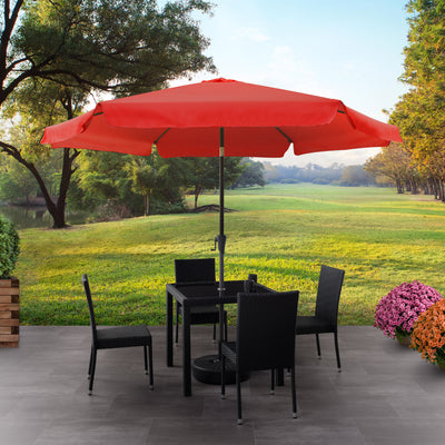 crimson red 10ft patio umbrella, round tilting with base 200 Series lifestyle scene CorLiving#color_crimson-red