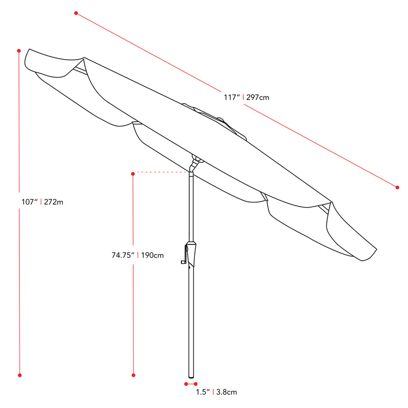 cobalt blue 10ft patio umbrella, round tilting with base 200 Series measurements diagram CorLiving