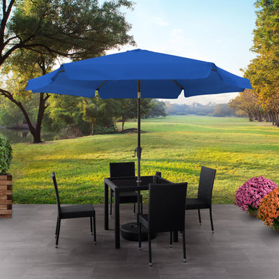 cobalt blue 10ft patio umbrella, round tilting with base 200 Series lifestyle scene CorLiving#color_cobalt-blue