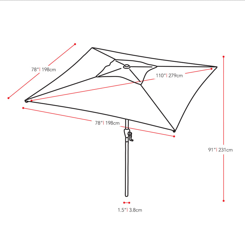 black square patio umbrella, tilting with base 300 Series measurements diagram CorLiving