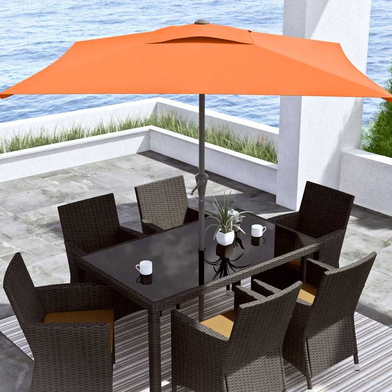 orange square patio umbrella, tilting with base 300 Series lifestyle scene CorLiving