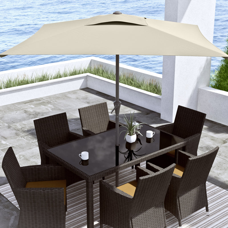 warm white square patio umbrella, tilting with base 300 Series lifestyle scene CorLiving