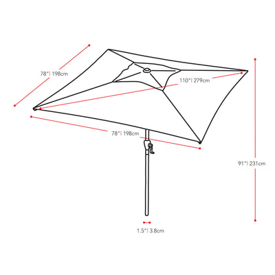 yellow square patio umbrella, tilting with base 300 Series measurements diagram CorLiving#color_yellow