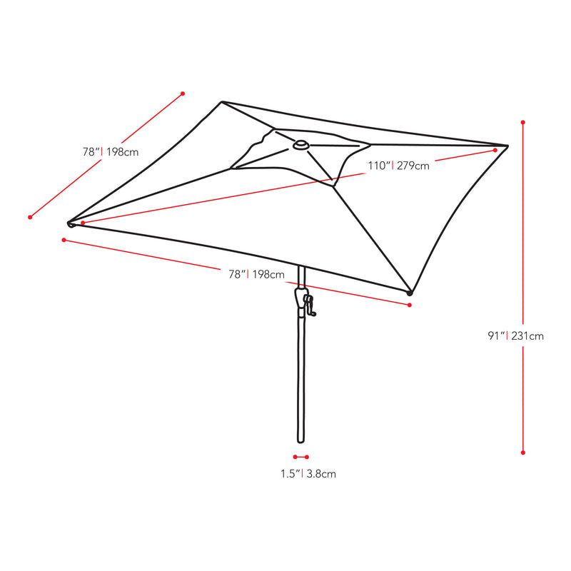 lime green square patio umbrella, tilting with base 300 Series measurements diagram CorLiving