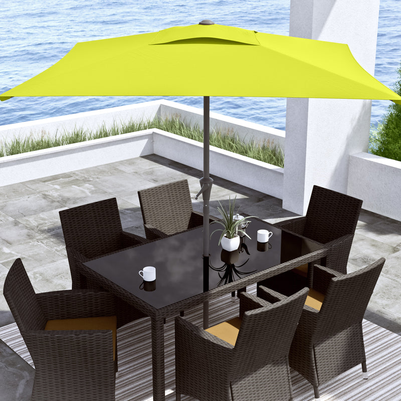 lime green square patio umbrella, tilting with base 300 Series lifestyle scene CorLiving