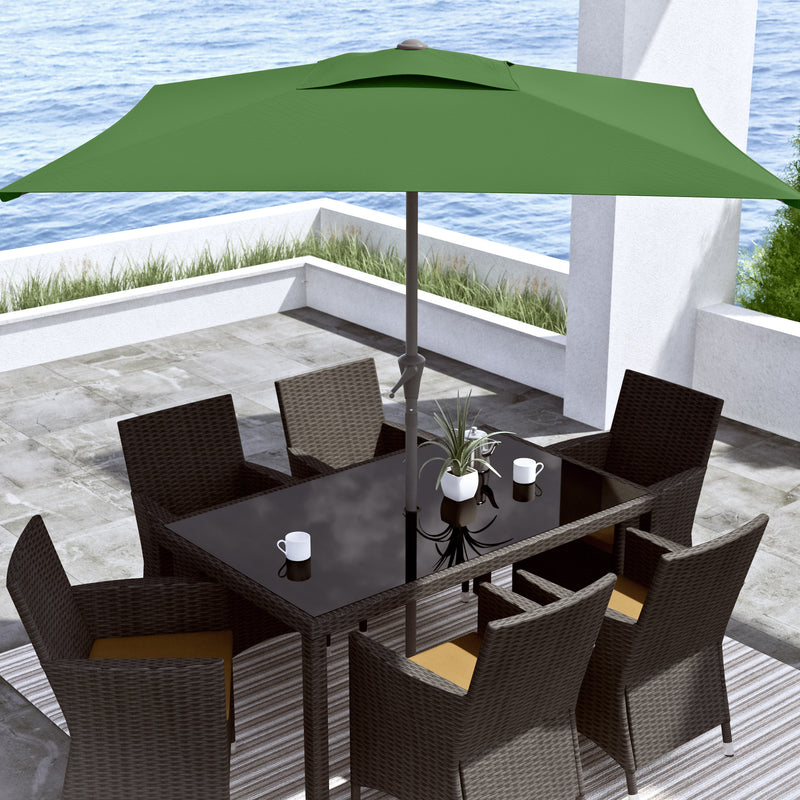 forest green square patio umbrella, tilting with base 300 Series lifestyle scene CorLiving