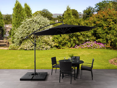 black offset patio umbrella with base 400 Series lifestyle scene CorLiving#color_ppu-black