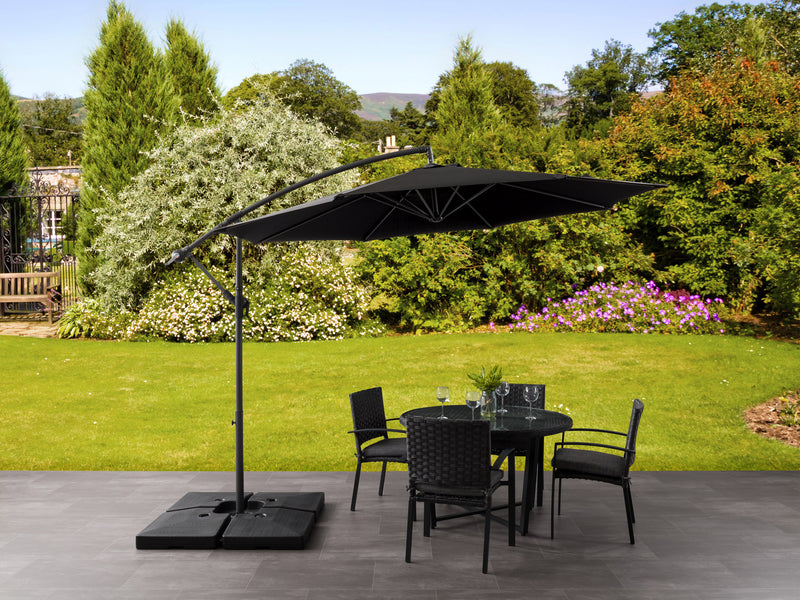 black offset patio umbrella with base 400 Series lifestyle scene CorLiving