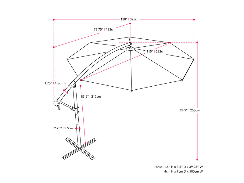 yellow offset patio umbrella 400 Series measurements diagram CorLiving