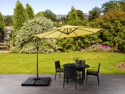 yellow offset patio umbrella with base 400 Series lifestyle scene CorLiving#color_ppu-yellow